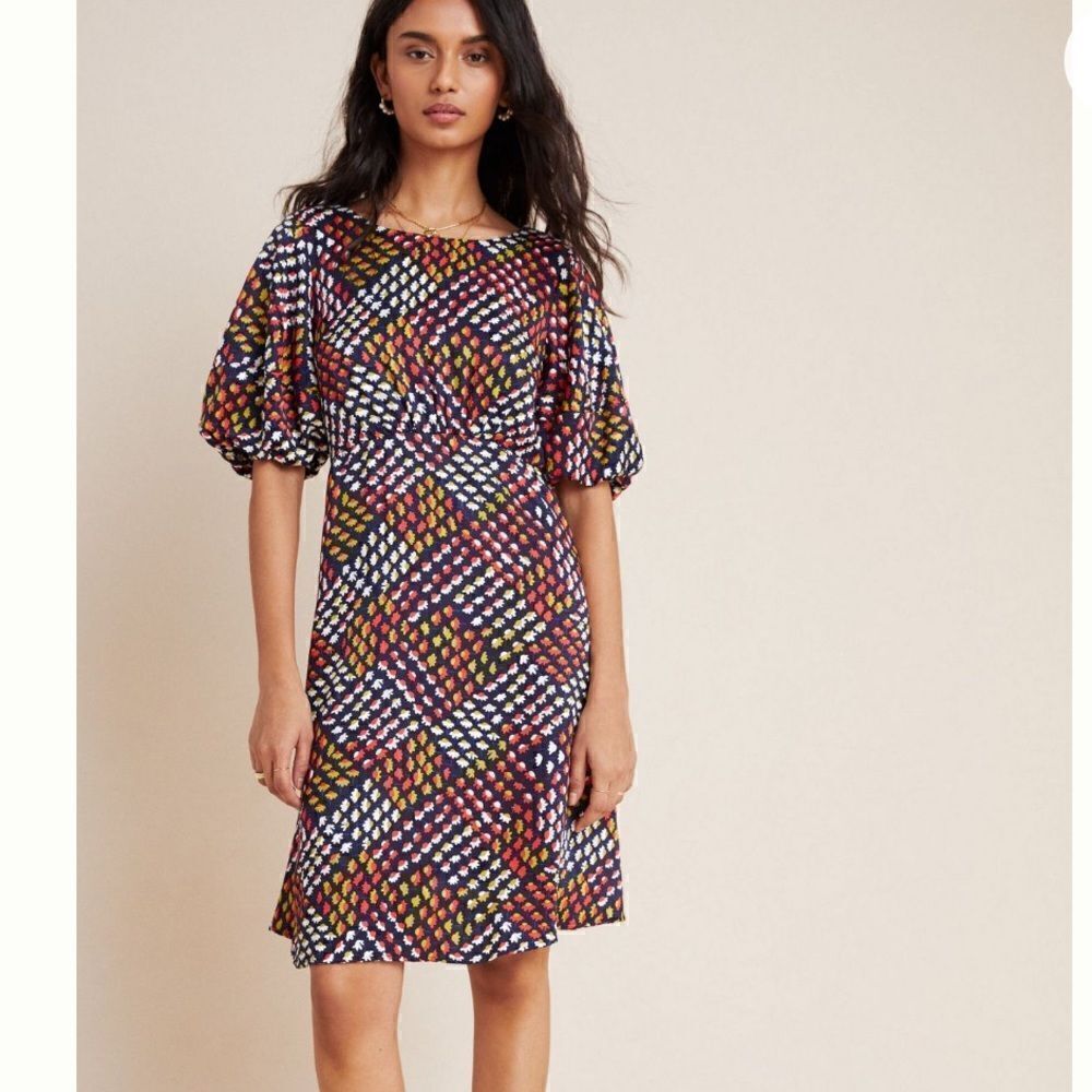 Maeve Blue Floral Melody Puff Sleeve Dress | Size 14
